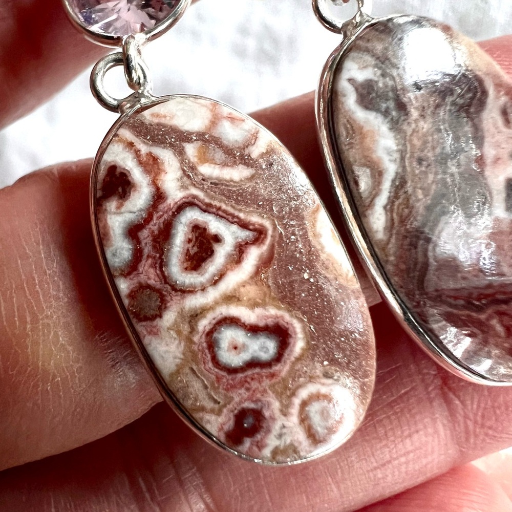 925 Playful Crazy Lace Agate + Morganite Earrings - Picture 4 of 6